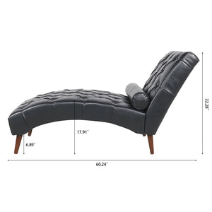 English Elm Upholstered Pu Chaise Lounge with Birch Legs Sculptural Sled Frame for Bedroom W68041756