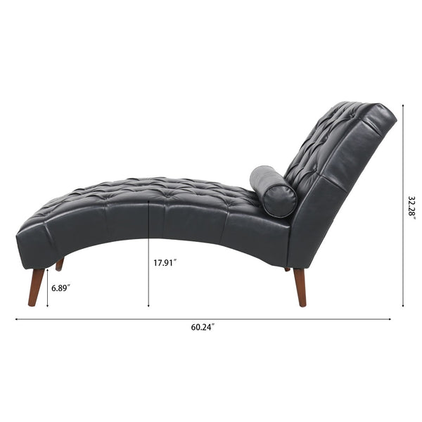 English Elm Upholstered Pu Chaise Lounge with Birch Legs Sculptural Sled Frame for Bedroom W68041756