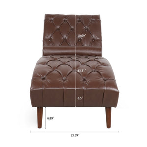 English Elm Upholstered Pu Chaise Lounge with Birch Legs Sculptural Sled Frame for Bedroom W68041757