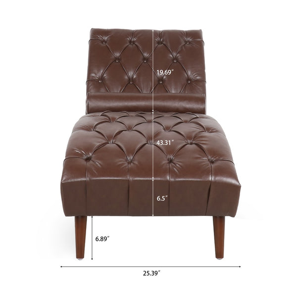 English Elm Upholstered Pu Chaise Lounge with Birch Legs Sculptural Sled Frame for Bedroom W68041757