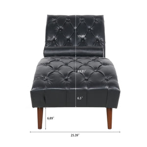 English Elm Upholstered Pu Chaise Lounge with Birch Legs Sculptural Sled Frame for Bedroom W68041756