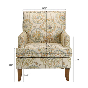 English Elm Accent Chair with Bubble Nail Trim Birch Legs and High Back for Living Room W68041067