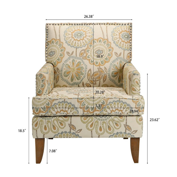 English Elm Accent Chair with Bubble Nail Trim Birch Legs and High Back for Living Room W68041067