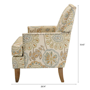 English Elm Accent Chair with Bubble Nail Trim Birch Legs and High Back for Living Room W68041067