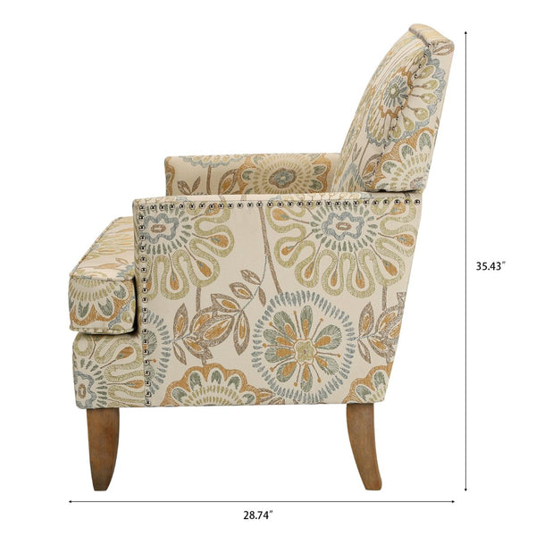 English Elm Accent Chair with Bubble Nail Trim Birch Legs and High Back for Living Room W68041067
