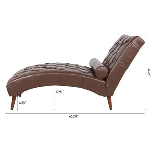 English Elm Upholstered Pu Chaise Lounge with Birch Legs Sculptural Sled Frame for Bedroom W68041757