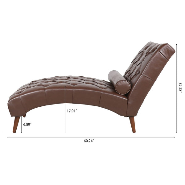 English Elm Upholstered Pu Chaise Lounge with Birch Legs Sculptural Sled Frame for Bedroom W68041757