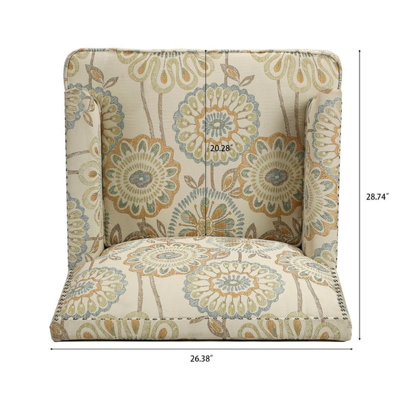 English Elm Accent Chair with Bubble Nail Trim Birch Legs and High Back for Living Room W68041067