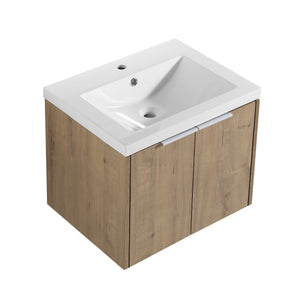 English Elm Bathroom Floating Vanity 24" with Resin Sink, Soft-Close Doors, Wall-Mount Design, Spacious Storage W99950714