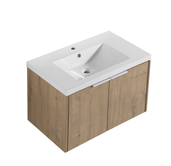 English Elm Soft Close 30" Bathroom Vanity with Resin Sink and Open Shelf, Soft-Close Doors, Metal Handles, KD Packaging W99950715