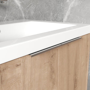 English Elm 48" Wall-Mounted Bathroom Vanity Set With Sink & Side Cabinet - Modern Storage Solution For Small Spaces W999S00235