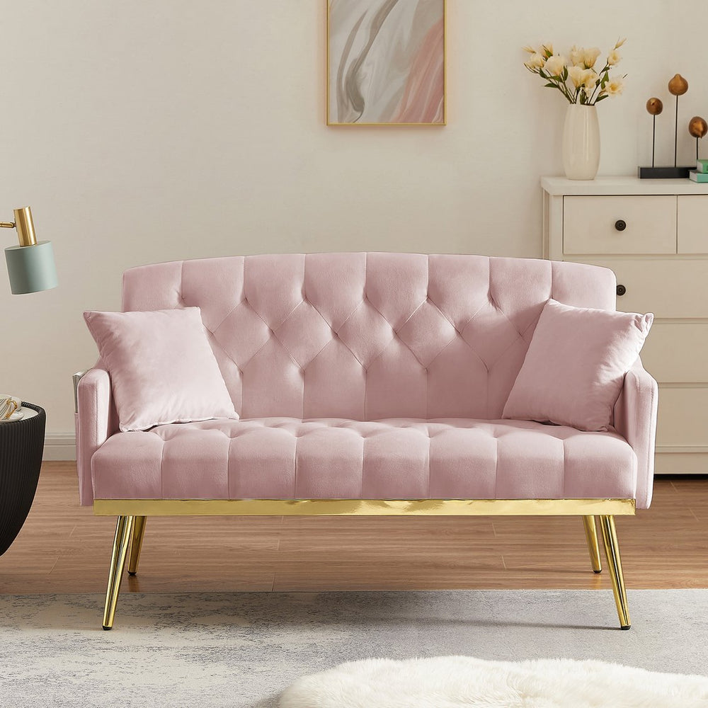 English Elm PINK Velvet 2-Seater Sofa with Gold Metal Legs, Foam Comfort, Solid Wood Frame — Chic Small Sofa W58868559