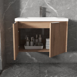 English Elm Soft Close 30" Bathroom Vanity with Resin Sink and Open Shelf, Soft-Close Doors, Metal Handles, KD Packaging W99950715