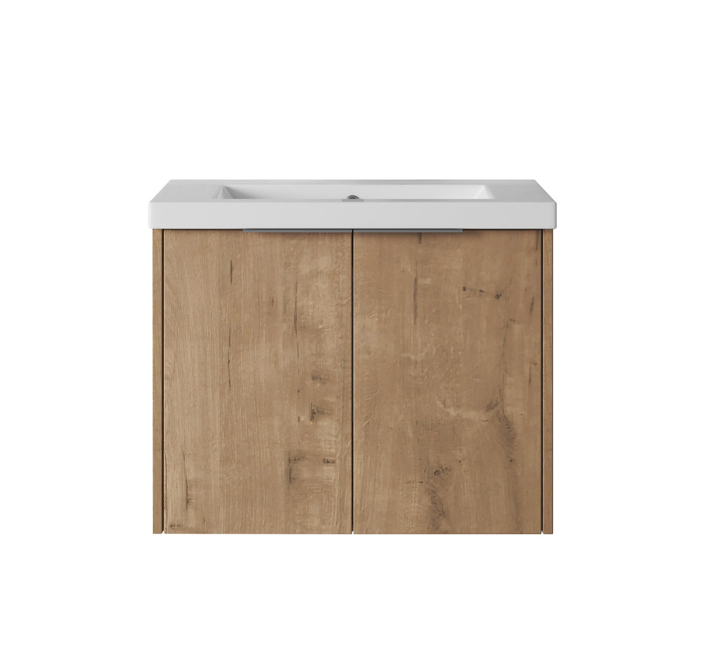 English Elm Bathroom Floating Vanity 24" with Resin Sink, Soft-Close Doors, Wall-Mount Design, Spacious Storage W99950714