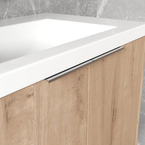 English Elm 30" Wall-Mounted Bathroom Vanity With Resin Sink & Side Cabinet For Modern Space-Saving Style W999S00219