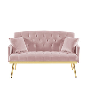 English Elm PINK Velvet 2-Seater Sofa with Gold Metal Legs, Foam Comfort, Solid Wood Frame — Chic Small Sofa W58868559
