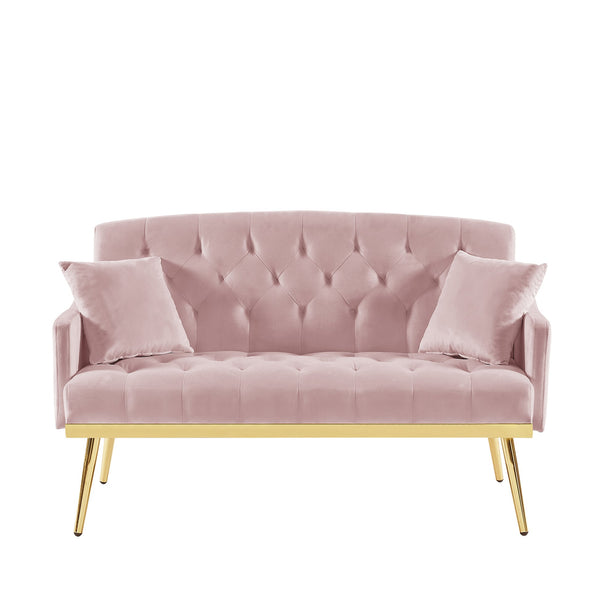 English Elm PINK Velvet 2-Seater Sofa with Gold Metal Legs, Foam Comfort, Solid Wood Frame — Chic Small Sofa W58868559