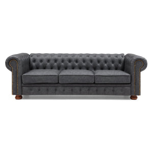 English Elm Classic Chesterfield sofa elegant faux leather 3-seater 88.5"L durable solid wood frame high weight capacity DARK GREY W1097S00063