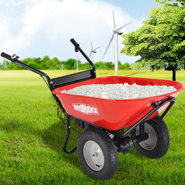 English Elm Redrock Electric Powered Utility Wheelbarrow 24v Brushless Motor 330lb Barrel Hauler ET295652RED