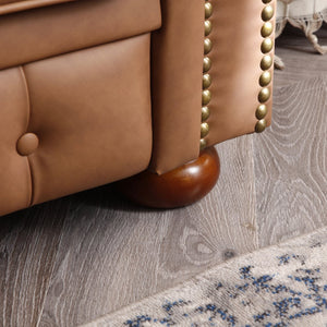 English Elm Classic Chesterfield sofa elegant faux leather 3-seater 88.5"L durable solid wood frame high weight capacity Brown W1097S00062