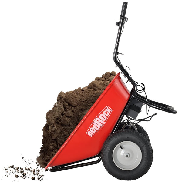 English Elm Redrock Electric Powered Utility Wheelbarrow 24v Brushless Motor 330lb Barrel Hauler ET295652RED