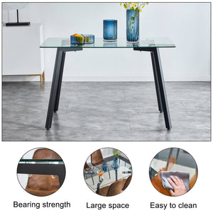 English Elm Modern Minimalist Rectangular Glass Dining Table With Durable Black Metal Legs - Versatile & Stylish W1151S04001