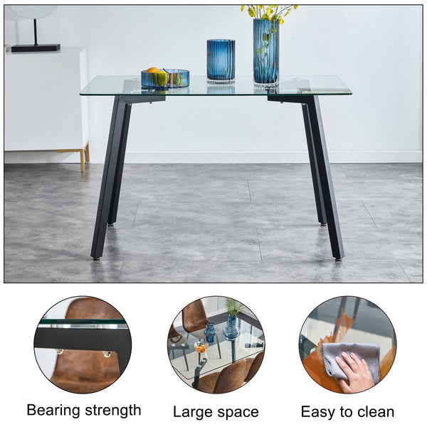 English Elm Modern Minimalist Rectangular Glass Dining Table With Durable Black Metal Legs - Versatile & Stylish W1151S04001