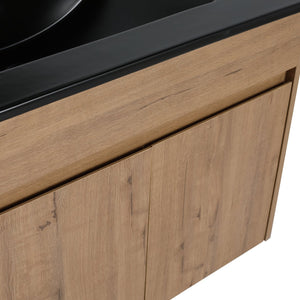 English Elm 30 Inch Bathroom Vanity - Modern Black Ceramic Basin With Adjustable Open Shelf For Small Spaces W999S00004