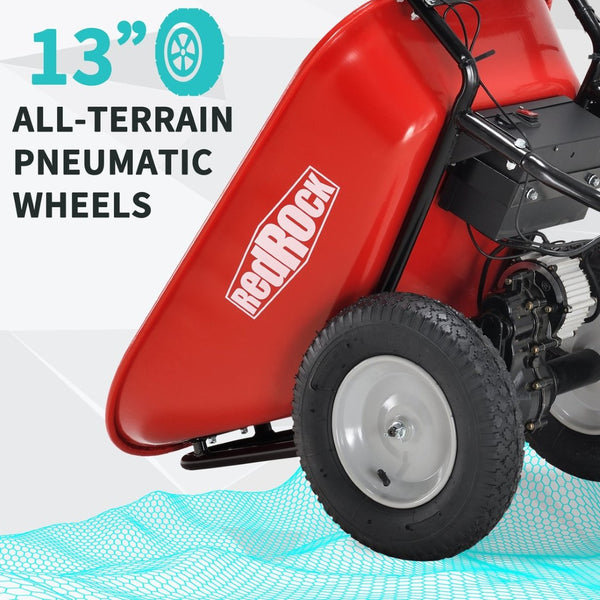 English Elm Redrock Electric Powered Utility Wheelbarrow 24v Brushless Motor 330lb Barrel Hauler ET295652RED
