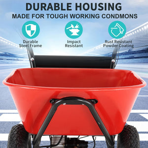 English Elm Redrock Electric Powered Utility Wheelbarrow 24v Brushless Motor 330lb Barrel Hauler ET295652RED