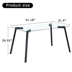 English Elm Modern Minimalist Rectangular Glass Dining Table With Durable Black Metal Legs - Versatile & Stylish W1151S04001