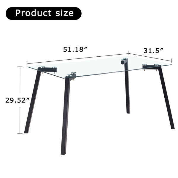 English Elm Modern Minimalist Rectangular Glass Dining Table With Durable Black Metal Legs - Versatile & Stylish W1151S04001