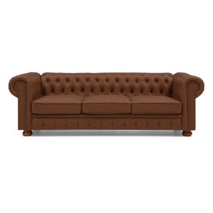 English Elm Classic Chesterfield sofa elegant faux leather 3-seater 88.5"L durable solid wood frame high weight capacity Brown W1097S00062