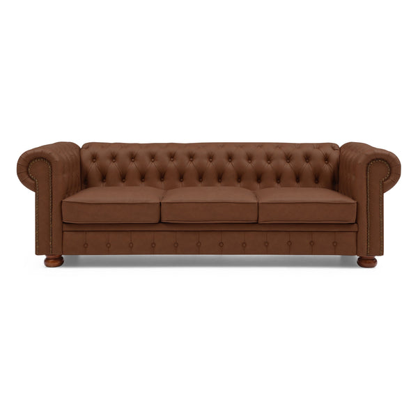 English Elm Classic Chesterfield sofa elegant faux leather 3-seater 88.5"L durable solid wood frame high weight capacity Brown W1097S00062