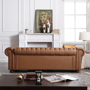 English Elm Classic Chesterfield sofa elegant faux leather 3-seater 88.5"L durable solid wood frame high weight capacity Brown W1097S00062