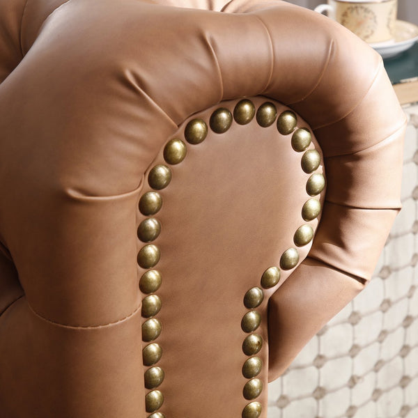 English Elm Classic Chesterfield sofa elegant faux leather 3-seater 88.5"L durable solid wood frame high weight capacity Brown W1097S00062