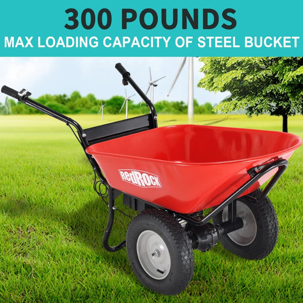English Elm Redrock Electric Powered Utility Wheelbarrow 24v Brushless Motor 330lb Barrel Hauler ET295652RED