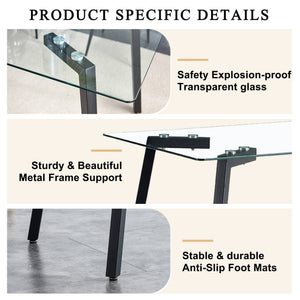 English Elm Modern Minimalist Rectangular Glass Dining Table With Durable Black Metal Legs - Versatile & Stylish W1151S04001
