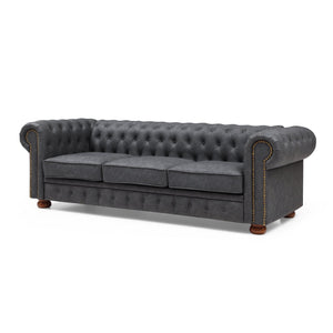 English Elm Classic Chesterfield sofa elegant faux leather 3-seater 88.5"L durable solid wood frame high weight capacity DARK GREY W1097S00063