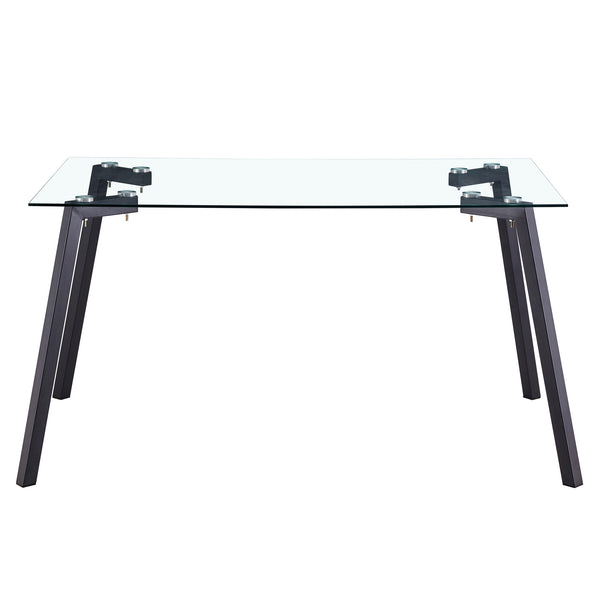 English Elm Modern Minimalist Rectangular Glass Dining Table With Durable Black Metal Legs - Versatile & Stylish W1151S04001