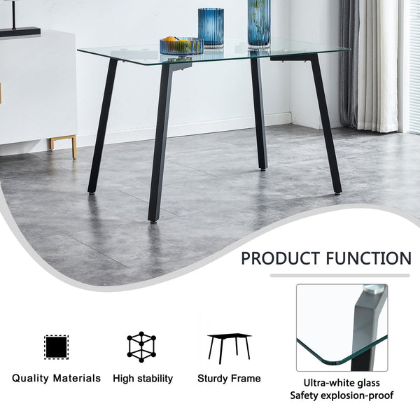English Elm Modern Minimalist Rectangular Glass Dining Table With Durable Black Metal Legs - Versatile & Stylish W1151S04001