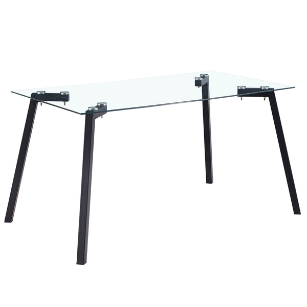 English Elm Modern Minimalist Rectangular Glass Dining Table With Durable Black Metal Legs - Versatile & Stylish W1151S04001
