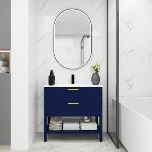 English Elm 36 Inch Freestanding Plywood Bathroom Vanity with Resin Sink, Soft-Close Drawers & Metal Handle Durable Support Navy Blue W99951420