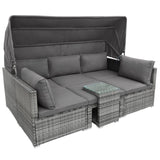 5 Piece Outdoor PE Wicker Sectional Sofa Set with Canopy and Tempered Glass Side Table