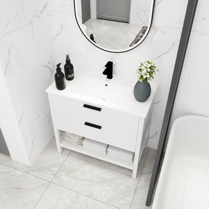 English Elm 36 Inch Freestanding Plywood Bathroom Vanity with Resin Sink, Soft-Close Drawers & Metal Handle Durable Support White W99951421
