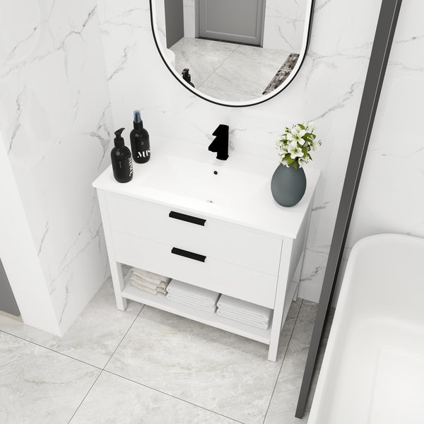 English Elm 36 Inch Freestanding Plywood Bathroom Vanity with Resin Sink, Soft-Close Drawers & Metal Handle Durable Support White W99951421