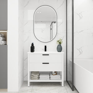 English Elm 36 Inch Freestanding Plywood Bathroom Vanity with Resin Sink, Soft-Close Drawers & Metal Handle Durable Support White W99951421