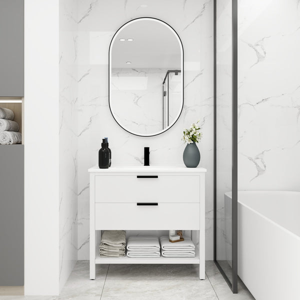 English Elm 36 Inch Freestanding Plywood Bathroom Vanity with Resin Sink, Soft-Close Drawers & Metal Handle Durable Support White W99951421