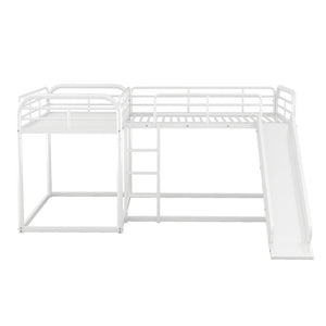 English Elm Full L-Shaped Bunk Bed with Slide and Short Ladder, Metal Frame Durability, Slat Kit Included White GX000621AAK
