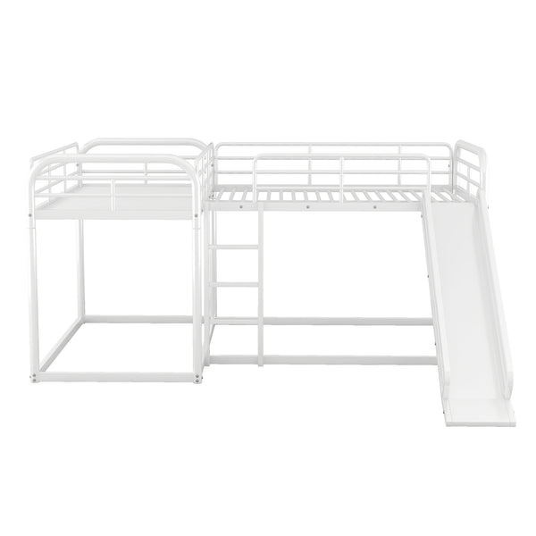 English Elm Full L-Shaped Bunk Bed with Slide and Short Ladder, Metal Frame Durability, Slat Kit Included White GX000621AAK